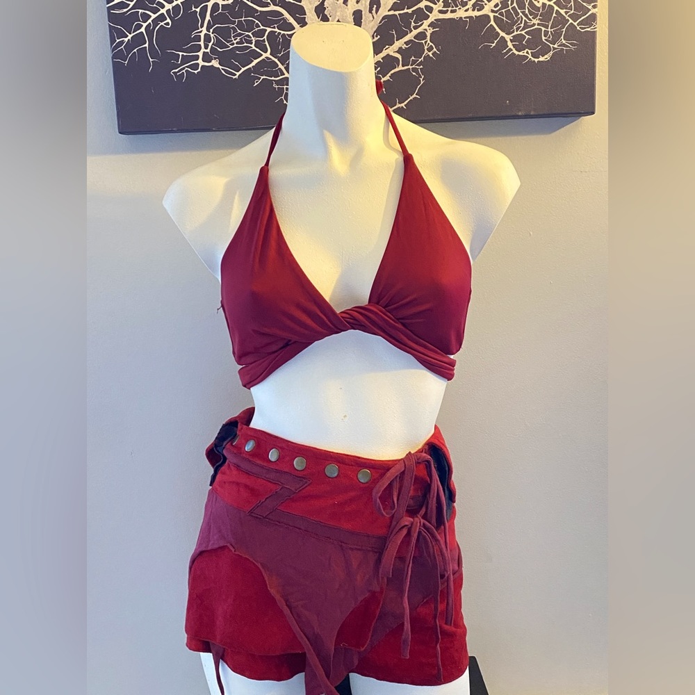 Red layered wrap skirt